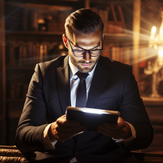 Image of a businessman reading