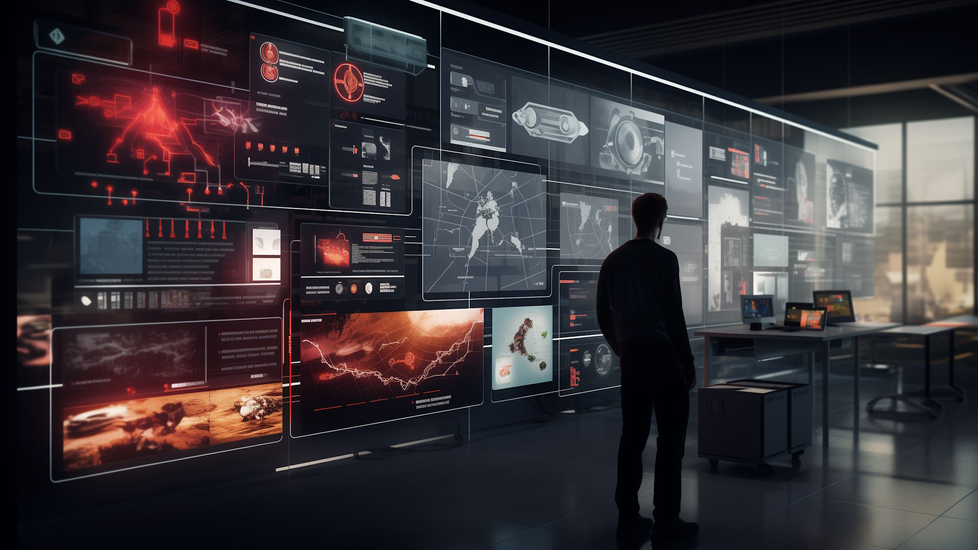 image of an engineer looking at information on screens on the wall